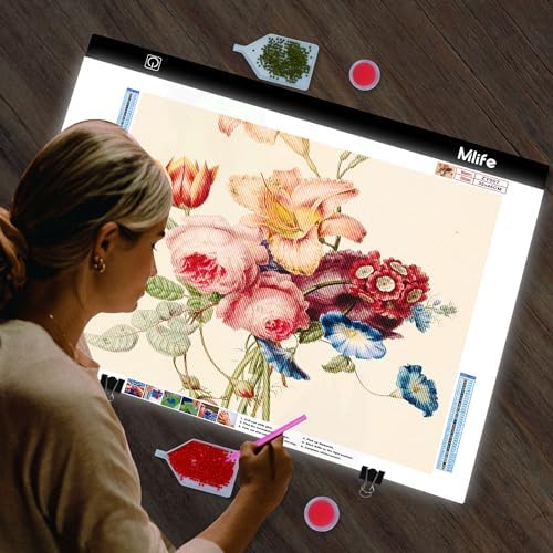 Mlife A2 LED Light Pad for Diamond Art Painting Light Board with 3 Brightness, Tracing Light Board with USB Cable & 4 Fasten Clips for Sketching, Animation, Drawing, Diamond Art Painting Supplies