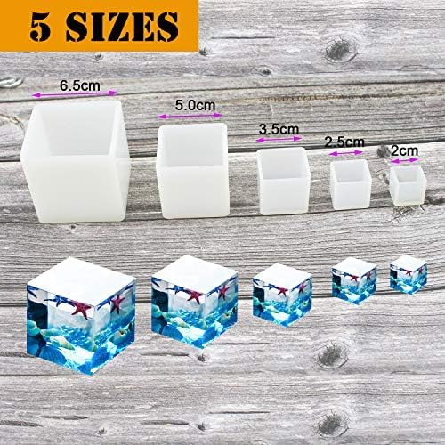 Resin Casting Molding Square Resin Mold Cube Silicone Molds for DIY Craft Making Silicone Clear Casting Molds (5size)