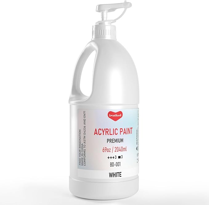 Smallbudi White Acrylic Paint 69oz/2040ml Large Bulk Bottle with Pump