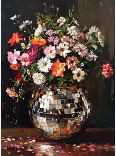 AIBOERL Diamond Art Kits for Adults,Disco Diamond Painting Wall Decor | Round Drill Flower Diamond Painting for Beginners DIY Rhinestone 5D Diamond dots(Gemstone Craft)Wall Art Gift 12x16IN