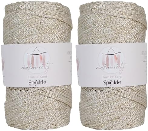 Makromecity Sparkle 2 Skeins of Polypropylene Macrame Cord 3mm x 131 Yards (394 feet) Premium Polyester Macrame Cord for Macrame Art & Crafts for Wall Hangings, Bags, Underplate, Rug