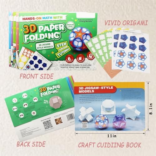 Foraineleyo Hands-On Math 3D Paper Folding Kit - STEM Origami Puzzle for Boys Girls Ages 6-12, Medium Level 3D Jigsaw-Style Models