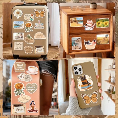 50 Pcs Vision Board Stickers for Women, Positive Affirmation Stickers for Vision Board Supplies Kit, Inspirational Quote Journey Decal Sticker for Adults Teens Planner Accessories (Brown)