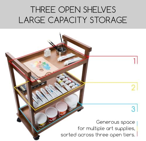 MEEDEN Rolling Art Supply Cart: Solid Beech Wood 3-Tier Storage Trolley