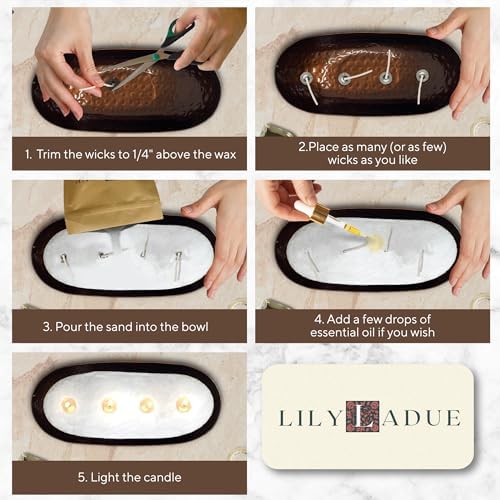 LILY LADUE Sand Candle Kit - 1Lb/16Oz Pearled Candles Sand and Wicks (24) with Bronze Holder, Unscented Aroma Beads, Reusable Pearled Candle Wax for DIY Home Kit, Powder Beads Refill Available