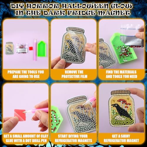Motipuns 30 Pcs Halloween Diamond Painting Magnets Kits Gothic Diamond Art