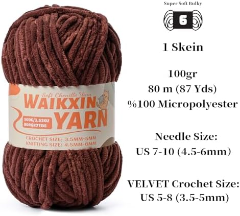 （3 Deep Coffee） 3 Pack Super Soft Fuzzy Chenille Chunky Yarn for Crocheting, 300g (261yds) Velvet Fluffy Amigurumi Yarn for Hand Knitting Baby Blankets Weaving Craft