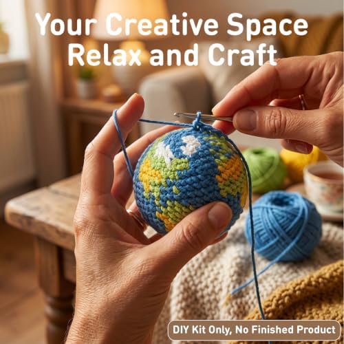 DIY Crochet Earth Globe Kit for Beginners – Handmade Amigurumi Planet Ball Craft Set with Yarn, Fiberfill, Keychain Strap & Instructions – Easy Beginner Crochet Decor and Pendant Gift for Adults