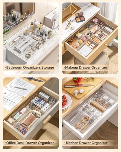 KEMETHY 25 PCS Plastic Drawer Organizers Set, 4 Sizes Vanity Organizer