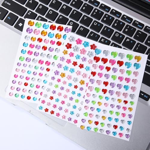 Gem Stickers for Crafting, Face, Eye, and Body Makeup, DIY Decoration, Kids' Rewards (Gem Stickers C 8 Sheets)