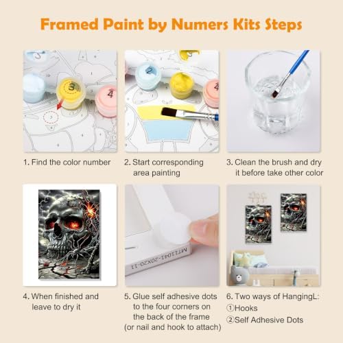 MOGTAA Halloween Paint by Numbers Kit for Adults Beginners with Frame, Skull Adult Paint by Number Kits on Canvas with Easel, Easy DIY Oil Painting Kits for Home Decor, 8x12in