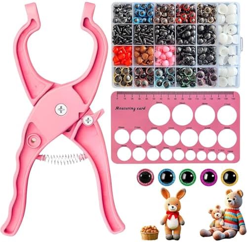 Amigurumi Safety Eyes Kit with Ergonomic Snapper Tool - 1150PCS 3D Glitter Safety Eyes and Noses for Crocheting, Beginner Friendly Stuffed Animal Eyes 5-30mm with Storage Case