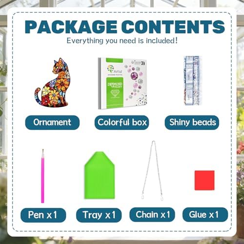 CRZMODE Cat Diamond Art Hanging Kit for Adults, Flower Cat Pendant Diamonds Painting Art Kit, Special Crystal Diamond Art Painting Pendant Ornament, Craft Gift for Women Home Window Decor