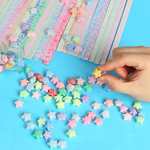 CCINEE 840 Sheet Luminous Origami Star Paper Strips, Glow in the Dark DIY Handmade Crafts Origami Lucky Star Paper, 4 Styles 40 Colors