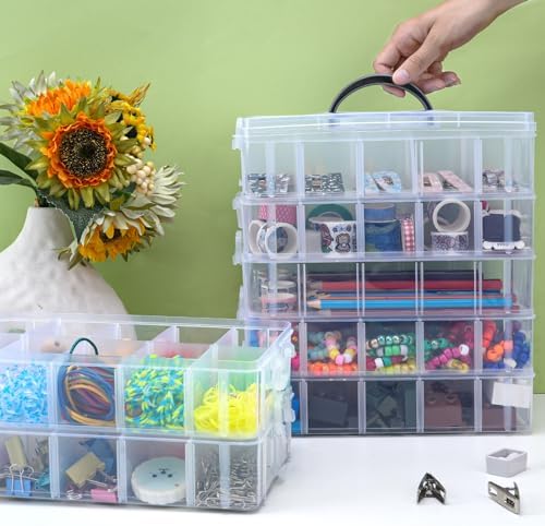 Bead Organizer 7 Tier 70 grid Stackable Craft Tackle Storage Container | Stackable 7-Tier Design, 70 Compartments, for Beads Washi Tape Toys Crafts and Sewing Supplies
