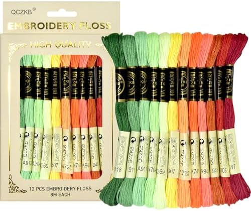 Premium Rainbow Color Embroidery Floss - Cross Stitch Threads - Friendship Bracelets Floss - Crafts Floss - 12 Skeins Per Pack Embroidery Floss,Red-Green Gradient