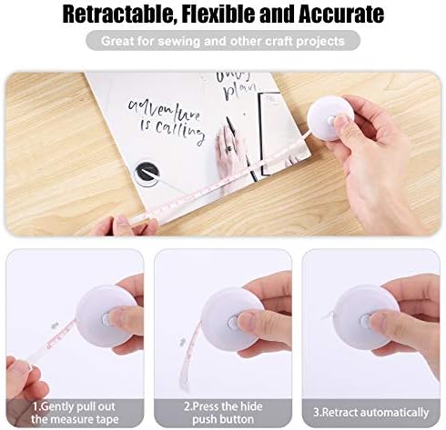 Measuring Tape Retractable, 60 Inch Soft Fabric Tape Measure for Body, Push Button Sewing Measurement Tape for Cloth Waist(3 Pack/Silver Black White)