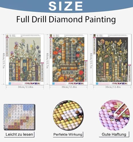 Benjenes 3PCS Book Flowers Diamond Art Kits for Adults Diamond Painting