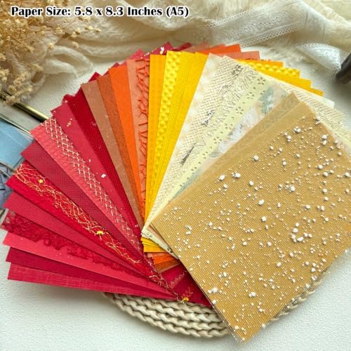 30 Sheets A5 Warm Assorted Textured Scrapbook Paper & Mesh Fabric