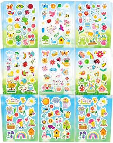 Ozepao 444 Pcs Spring Stickers for Kids, 24 Sheets Spring Garden Stickers Bulk for Water Bottles Gifts Bags Cards Envelopes Decor