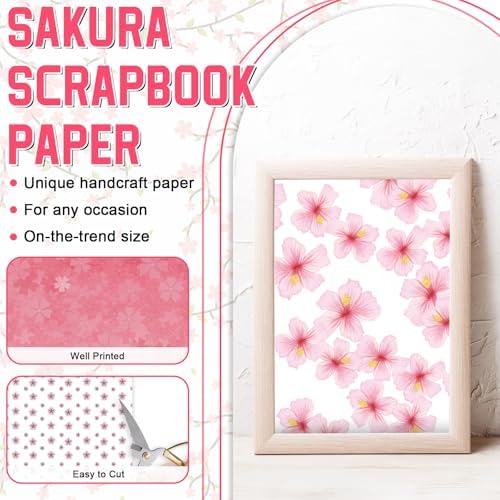 48 Sheets Cherry Blossom Scrapbook Paper,Cherry Blossom Pattern Decorative Scrapbook Paper for Journals DIY Cards and Photo Albums,Aesthetic Craft Supplies