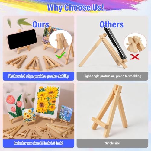 Jupwalz 24 Pack Wood Easels for Painting and Display (9 Inch & 5 Inch)