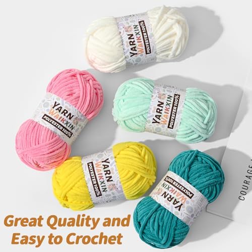 3 Pack Soft Chenille Yarn for Crocheting, Fluffy Chunky Crochet Yarn for Baby Blanket, (5.29oz/196.8yds) Fuzzy Velvet Yarn for Amigurumi&DIY Puzzle、Crafts、Scarf(3 Snow White)