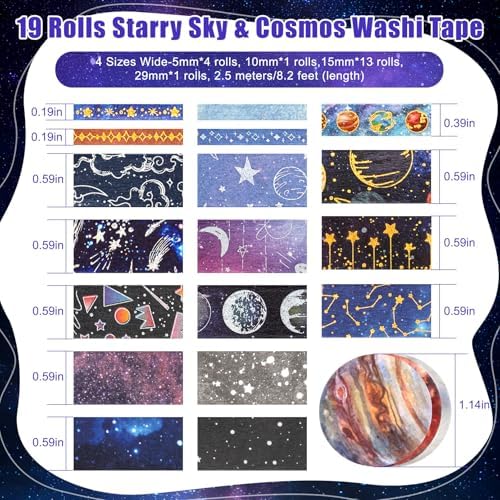 Starry Sky Washi Tape, 19 Rolls Aesthetic Decorative Foil Masking Tape Set with Gift Box, Decorative Tape for Bullet Journal, DIY Craft, Scrapbook Supplies