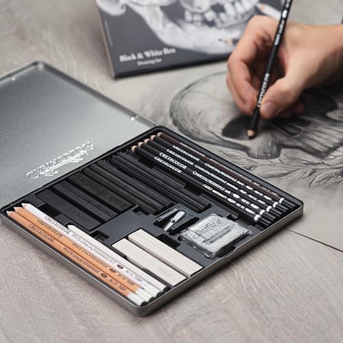 Cretacolor Skull Edition Black & White Drawing Tin Set, Set of 25