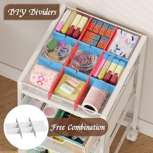 Rolling Utility Cart with 3 Drawers, Craft Organizer and Storage with DIY Divider, Lockable Wheels, Multi-Functional Storage for Art Supplies, Store for Brushes & Paints & Artifacts,White