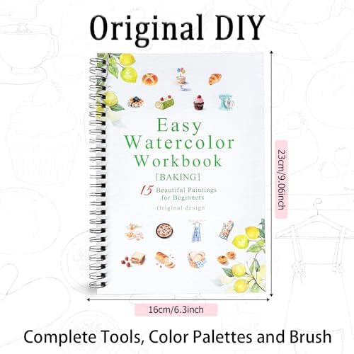 Watercolor Workbooks Baking, 15 Beautiful Paintings for Water Color Book Adult, Watercolor Coloring Book for Beginners, Watercolor Workbook for Adults Teens (Without Palette, Baking)