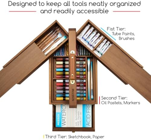MEEDEN Wooden Tool Storage Box: Portable Beech Wood Art Supplies Organizer
