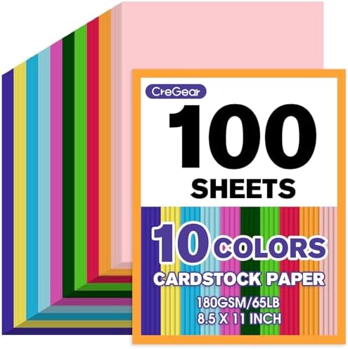CreGear 100 Sheets Colored Cardstock Paper 8.5 x 11, 10 Colors Card Stock