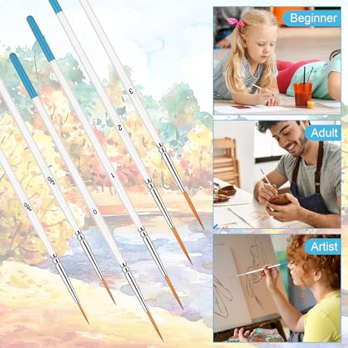 Script Liner Brush, 6 PCS Highly Flexible Paint Brushes Extra Long Fine Point Liner Tip Fine Detail Paintbrushes for Model, Fingure, Watercolor, Acrylic, and Miniature Painting
