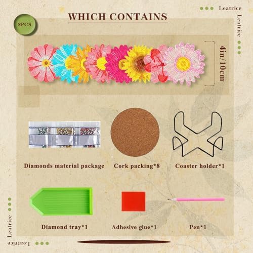 Leatrice 8 PCS Diamond Art Coasters Small Diamond Painting Kits for Adults