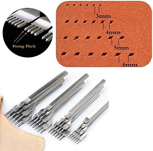 Aiskaer Leather Stitching Punch Set, Diamond Chisel Tools, 5mm White Steel 1/2/4/6 Prong for Leather Craft DIY