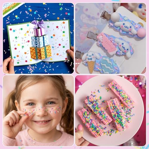 DIYASY 180g Fake Sprinkles, 6.35 oz Non-Edible Resin Sprinkles Faux Plastic Candy Sprinkle Polymer Clay Slices for Art DIY Crafts Phone Case (Multicolor A)