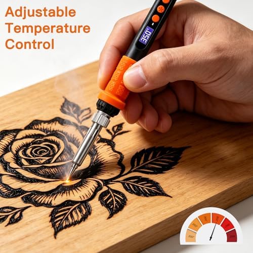 K KERNOWO Wood Burning Tool Kit for Adults & Teens | 17-Piece, Adjustable Temperature Pyrography Pen Set, 14 Premium Tips, Insulated Rubber Grip, For DIY Crafts Gift