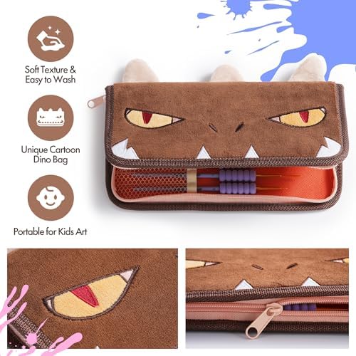 Artify Paint Brushes for Kids, 15-Sizes Paint Brush Set for Kid's Art and Crafts, Cute Dino Bag | Ergonomic Donuts Handle | Kids Paint Brushes for Acrylic, Oil, Watercolor, Gouache, Paint by Numbers