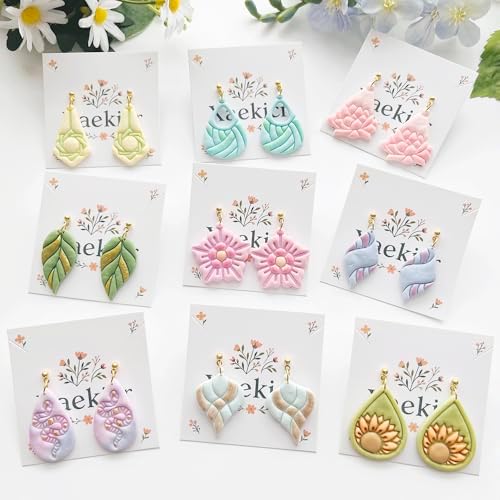Xaekicr 9 Pcs Boho Polymer Clay Cutters with Hole - Lotus, Leaf & Mandala Shape Jewelry Making Tools for Earrings & Pendants, Soft Clay Molds