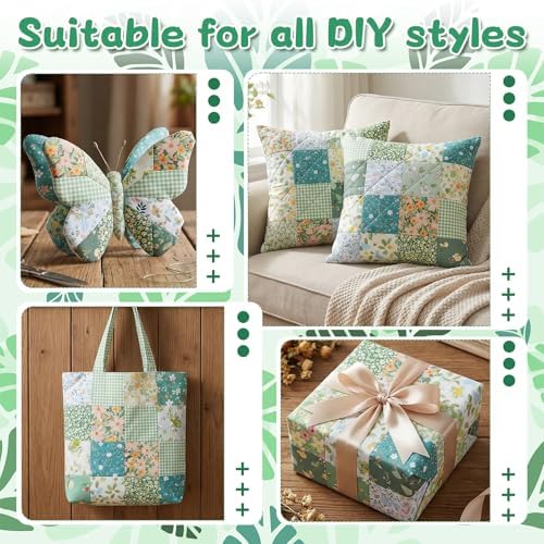 70 Pcs 10 x 10 Inch Green Floral Cotton Fabric Squares, Green Cotton Fabric Bundles Charm Packs, Precut Printed Patchwork Materials, Vintage Greenery Fat for Sewing Quilts and DIY Craft
