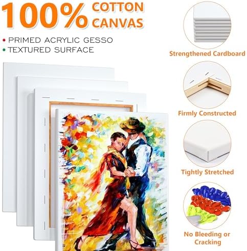 Shuttle 34-Pack Art Canvas for Painting, Multi-Size Stretched Canvas & Canvas Panels, 5x7/8x10/9x12/11x14 Inch 100% Cotton, Primed Blank Canvases, Ideal Art Supplies for Acrylic Oil Painting