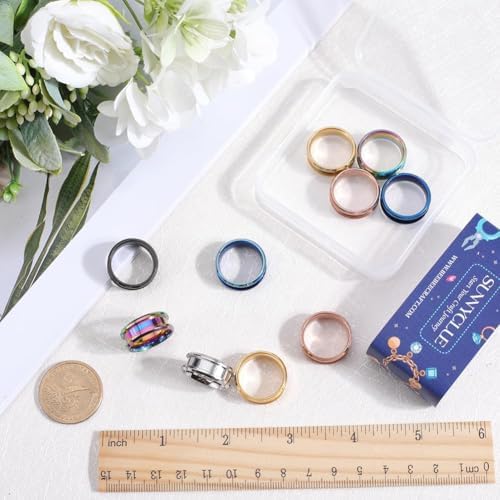 SUNNYCLUE 1 Box 12Pcs Stainless Steel Ring Blanks US Size 7 Grooved Finger Rings Blue Black Golden Ring Core Blank Ring Cores Round Groove Empty Inlay Ring Blanks for Resin Crafts Jewelry Making Kits