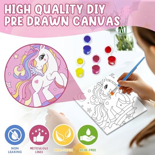 CONDA 12 Pcs Pre Drawn Canvas to Paint 6x6 Inch, Animal Pre Printed Canvas for Painting with 12 Acrylic Paint Sets and 12 Brushes for Kids Beginners Students, DIY Paint Art Supplies