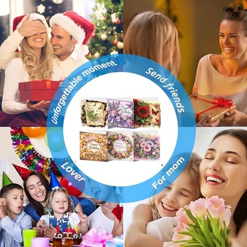 ACSAUMMY DIY Diamond Birthday Greeting Cards Art Kits with Envelopes 6pcs Flower Diamond Painting Kits 5D Gem Art Blank Birthday Diamond Painting Greeting Cards Assortment for Family Friends Colleague