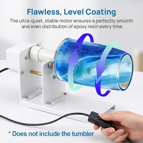 Cup Turner for Crafts, 2-Way Rotation Epoxy Tumbler Spinner Machine Kit – Dual Direction Spin for Glitter & Resin, Compatible with Handled Mugs & Various Tumbler Sizes