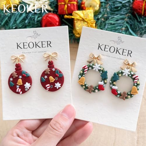 Keoker Mini Polymer Clay Cutters Christmas, 10 Shapes Christmas Clay Cutters for Polymer Clay Jewelry 3 Sizes(Micro. Mini, Small), Decoration to Make Winter Earrings