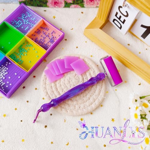 Huanlys Diamond Art Pens Tools Diamond Painting Accessories Kits with 135° Ergonomic Screw Elbow Steel Metal Tip Nibs Placers Roller Tool Accessories (Purple B23)