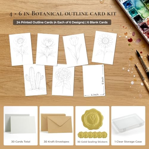 Vienrose Botanical Watercolor Cards with Envelopes 30 Pack 4x6