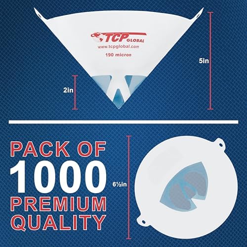 TCP Global - 190 Micron Filter Tips Ultra-Fine Paint Strainer, Case of 1000 | Premium Pure Blue Nylon Mesh Cone Strainer - Paint Filter Cones for Auto, House & Hobby